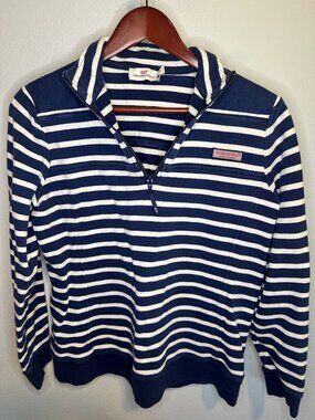 Vineyard Vines 100% Cotton Blue & White Nautical Stripe Quarter Zip Pullover - S
